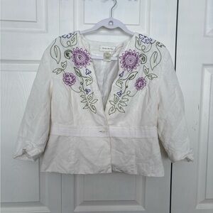 Susan Bristol Cream Jacket with Purple Floral Embroidery